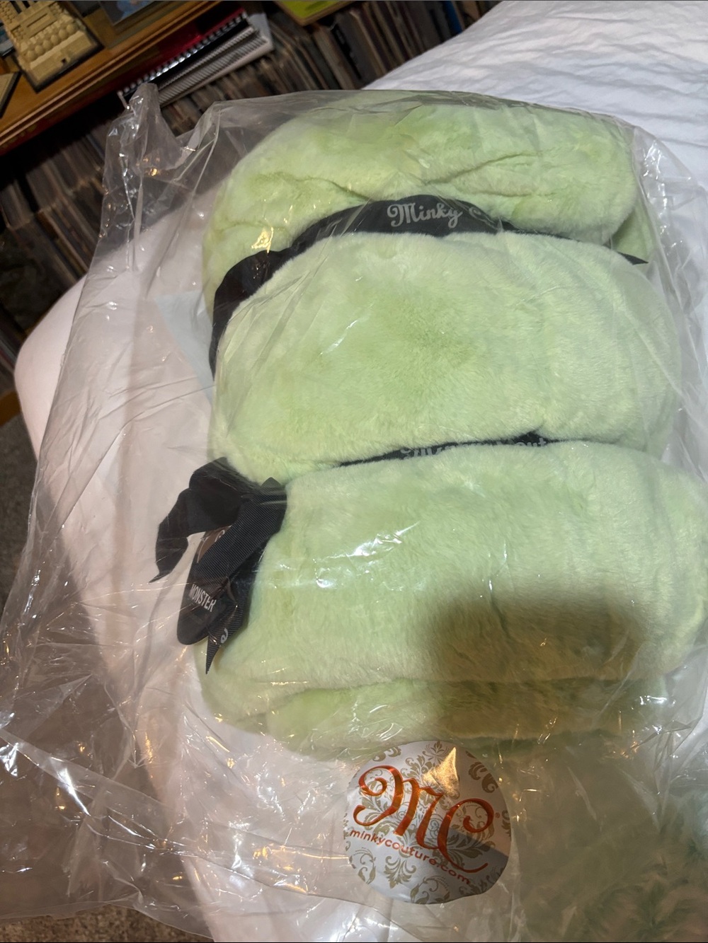Minky Couture Plush Throw Blanket in Light Green monster size 60x72”